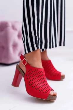 Sandały Damskie Na Słupku Sergio Leone SK850 Czerwone Farmona