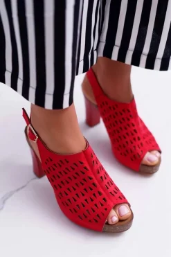 Sandały Damskie Na Słupku Sergio Leone SK850 Czerwone Farmona