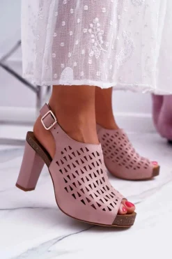 Sandały Damskie Na Słupku Sergio Leone SK850 Różowe Farmona