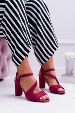 Sandały Damskie Na Słupku Sergio Leone SK868 Fuksja Zamsz Mersi