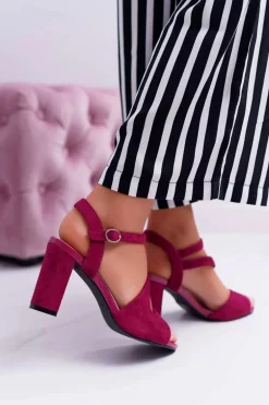 Sandały Damskie Na Słupku Sergio Leone SK868 Fuksja Zamsz Mersi