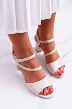 Sandały Damskie Na Słupku Sergio Leone SK844 Lakierowane Beżowe Tres