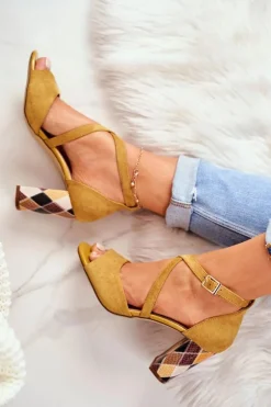 Sandały Damskie Na Słupku Sergio Leone Żółte SK865