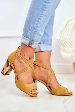Sandały Damskie Na Słupku Sergio Leone Żółte SK865