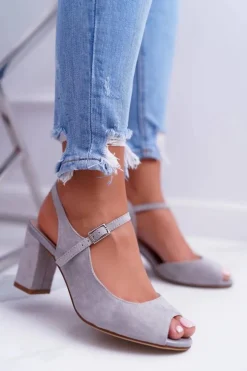 Sandały Damskie Na Słupku Sergio Leone SK808 Szare Dali