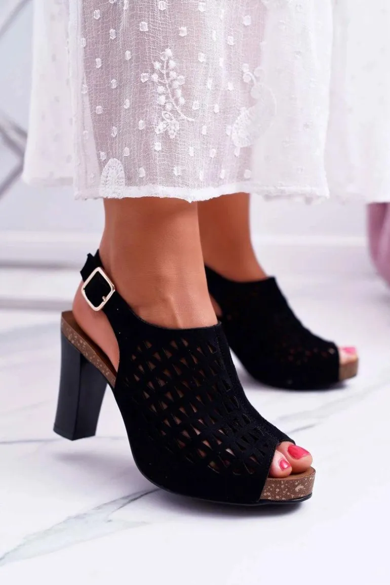 Sandały Damskie Na Słupku Sergio Leone SK850 Czarne Farmona