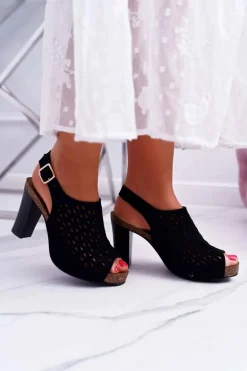 Sandały Damskie Na Słupku Sergio Leone SK850 Czarne Farmona