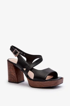 Sandały Damskie Na Słupku Sergio Leone SK577 Czarne