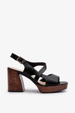 Sandały Damskie Na Słupku Sergio Leone SK577 Czarne