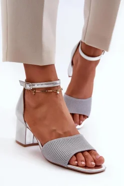 Sandały Damskie Na Słupku Srebrne Desvia
