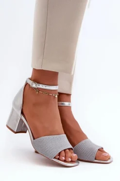 Sandały Damskie Na Słupku Srebrne Desvia