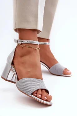 Sandały Damskie Na Słupku Srebrne Desvia