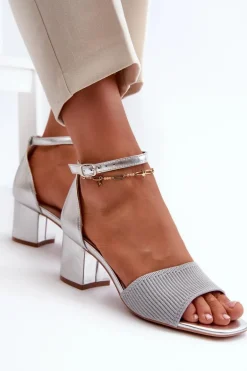 Sandały Damskie Na Słupku Srebrne Desvia