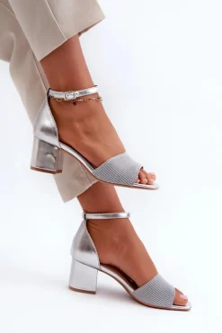 Sandały Damskie Na Słupku Srebrne Desvia