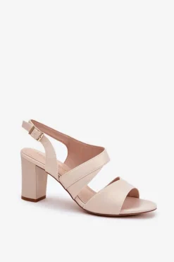 Sandały Damskie Na Słupku Sergio Leone SK866 Beżowe