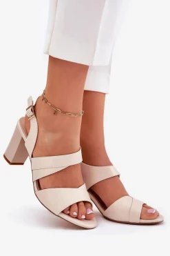 Sandały Damskie Na Słupku Sergio Leone SK866 Beżowe
