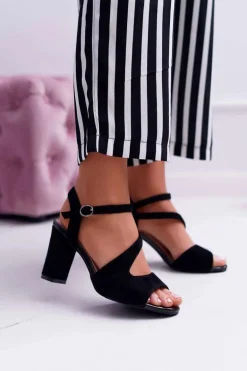 Sandały Damskie Na Słupku Sergio Leone SK868 Zamszowe Czarne Mersi