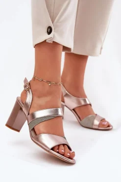 Sandały Damskie Na Słupku Sergio Leone SK866 Różowe Złoto