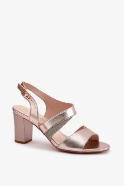 Sandały Damskie Na Słupku Sergio Leone SK866 Różowe Złoto