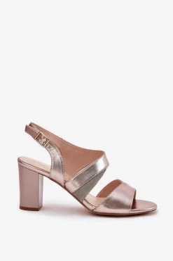 Sandały Damskie Na Słupku Sergio Leone SK866 Różowe Złoto
