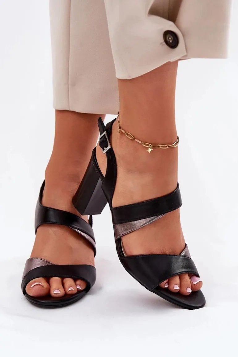 Sandały Damskie Na Słupku Sergio Leone SK866 Czarne