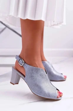 Sandały Damskie Na Słupku Sergio Leone SK800 Szare Fanfara