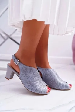 Sandały Damskie Na Słupku Sergio Leone SK800 Szare Fanfara