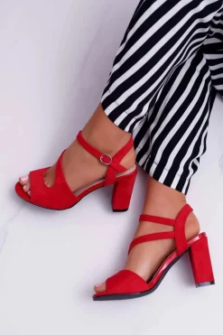 Sandały Damskie Na Słupku Sergio Leone SK868 Zamszowe Czerwone Mersi