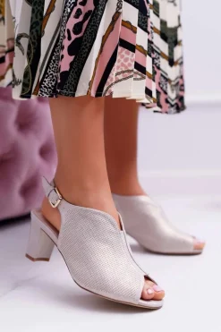 Sandały Damskie Na Słupku Sergio Leone SK800 Beżowe Fanfara