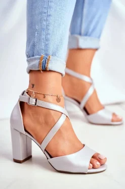 Sandały Damskie Na Słupku Sergio Leone Srebrna Perła SK865