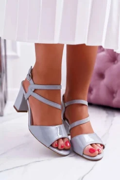 Sandały Damskie Na Słupku Sergio Leone SK844 Lakierowane Szare Tres