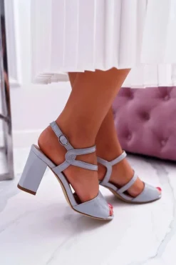 Sandały Damskie Na Słupku Sergio Leone SK844 Lakierowane Szare Tres