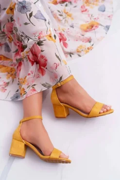 Sandały Damskie Na Słupku Żółte Zephira