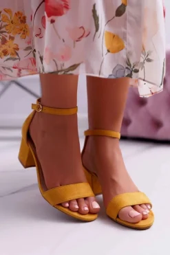 Sandały Damskie Na Słupku Żółte Zephira