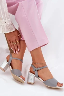 Sandały Damskie Na Słupku Vinceza 20275 Szare