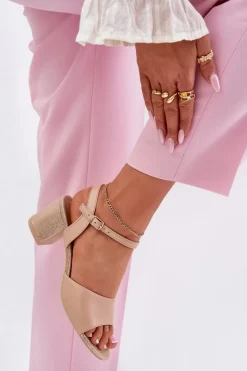 Sandały Damskie Na Słupku Vinceza 20275 Beżowe