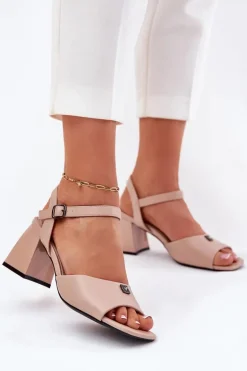 Sandały Damskie Na Słupku Vinceza 62235 Beżowe