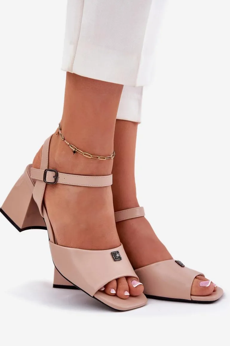 Sandały Damskie Na Słupku Vinceza 62235 Beżowe