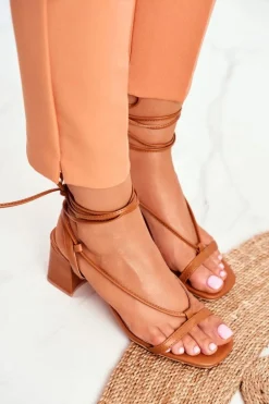 Sandały Damskie Na Słupku Wiązane Camel Morning