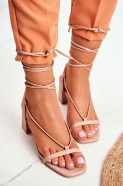 Sandały Damskie Na Słupku Wiązane Beżowe Morning