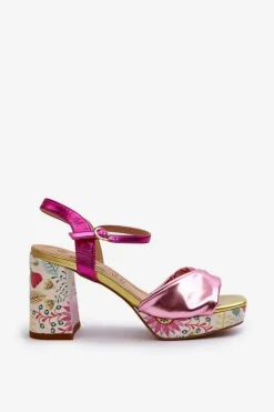 Sandały Damskie Na Słupku W Kwiaty D&A CR980 Różowe