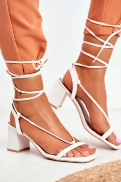 Sandały Damskie Na Słupku Wiązane Białe Morning