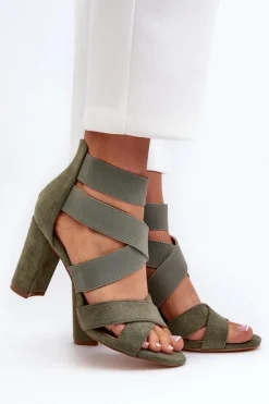 Sandały Damskie Na Słupku Z Paskami Zielone Obissa