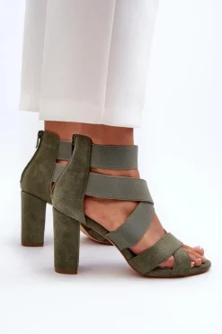 Sandały Damskie Na Słupku Z Paskami Zielone Obissa
