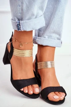 Sandały Damskie Na Słupku Zamszowe Czarne Enjoy