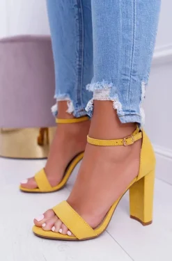 Sandały Damskie Na Słupku Zamszowe Żółte Anastasie