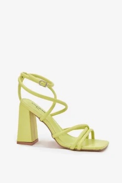 Sandały Damskie Na Słupku Z Paskami Limonkowe Ciarilora