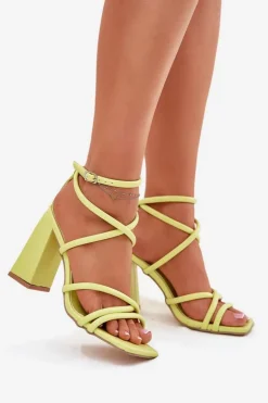 Sandały Damskie Na Słupku Z Paskami Limonkowe Ciarilora