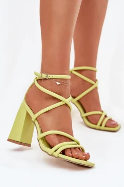 Sandały Damskie Na Słupku Z Paskami Limonkowe Ciarilora