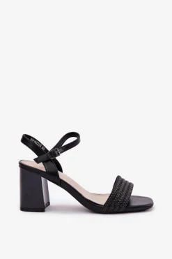 Sandały Damskie Na Słupku Z Cyrkoniami I Plecionką Vinceza 62228 Czarne